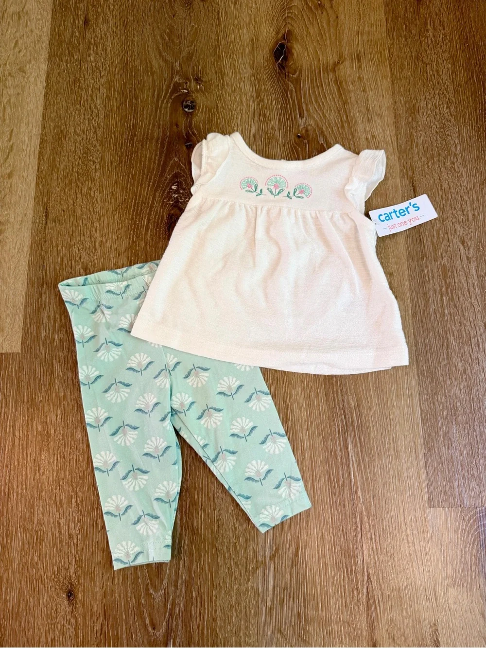 Carter's Peach Top and Mint Floral Leggings Matching Set